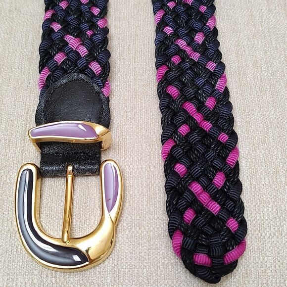 Vintage Woven Braided Belt Gold Statement Buckle Size M - Picture 3 of 9
